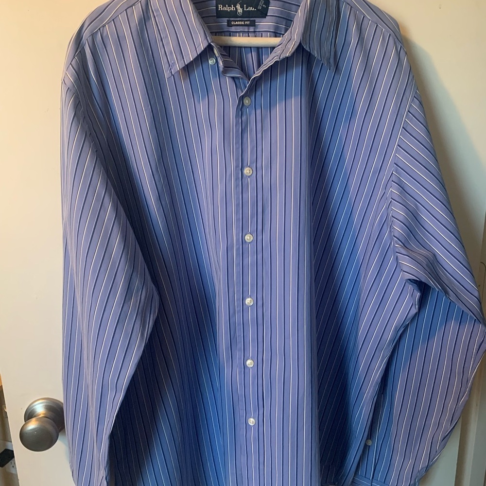 Ralph Lauren Blue and White Striped Dress Shirt